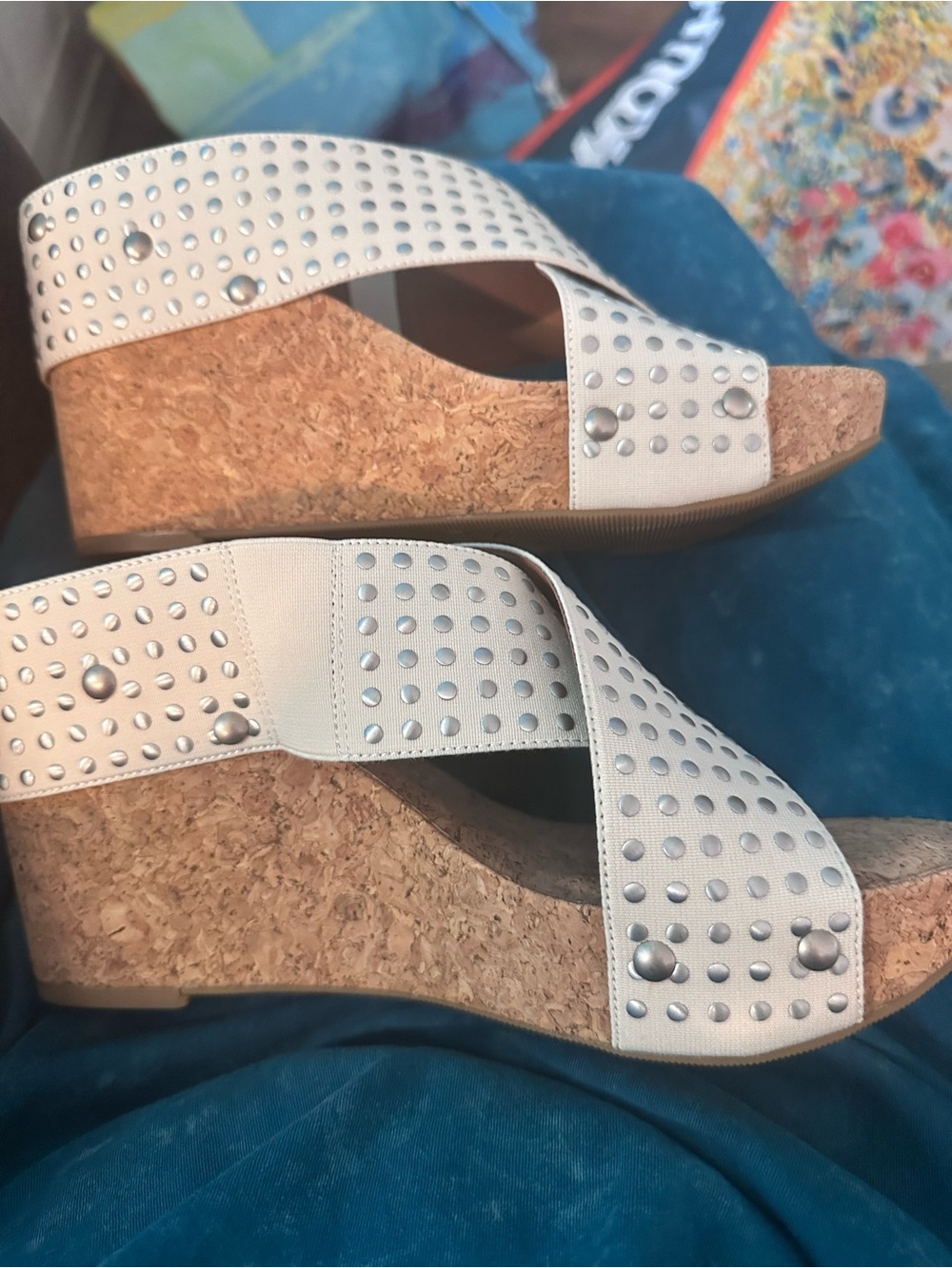 Lucky Brand Studded White Cork Wedge Slide Sandals - Women - Picture 6 of 12